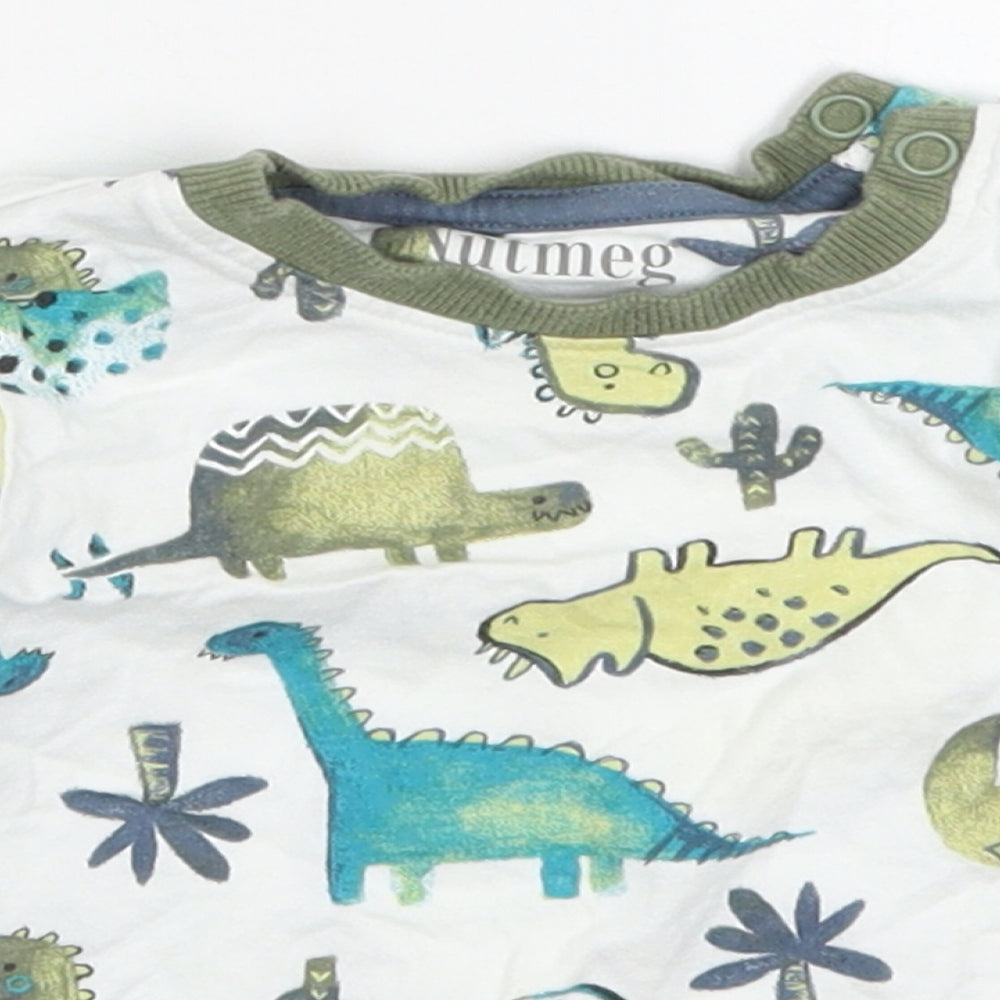 Nutmeg Boys Green  Cotton Basic T-Shirt Size 6-9 Months Crew Neck Pullover - Dinosaurs