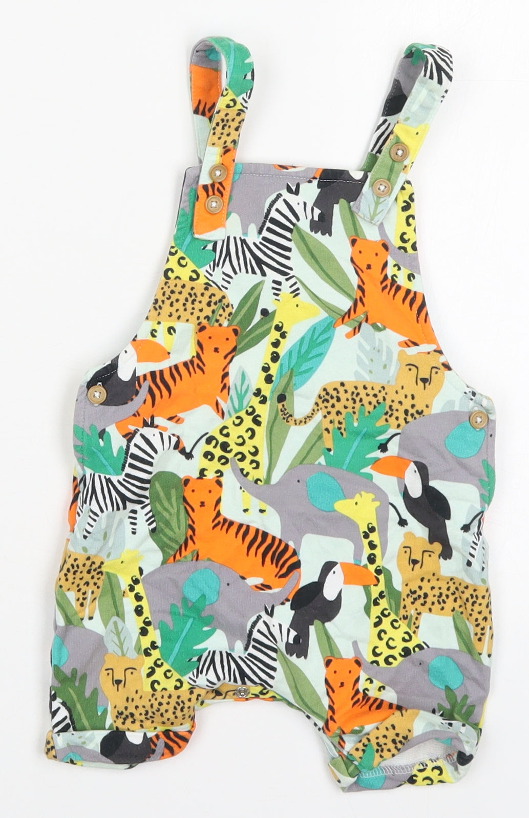 NEXT Baby Multicoloured Geometric Cotton Dungaree One-Piece Size 9-12 Months  Button - Animals
