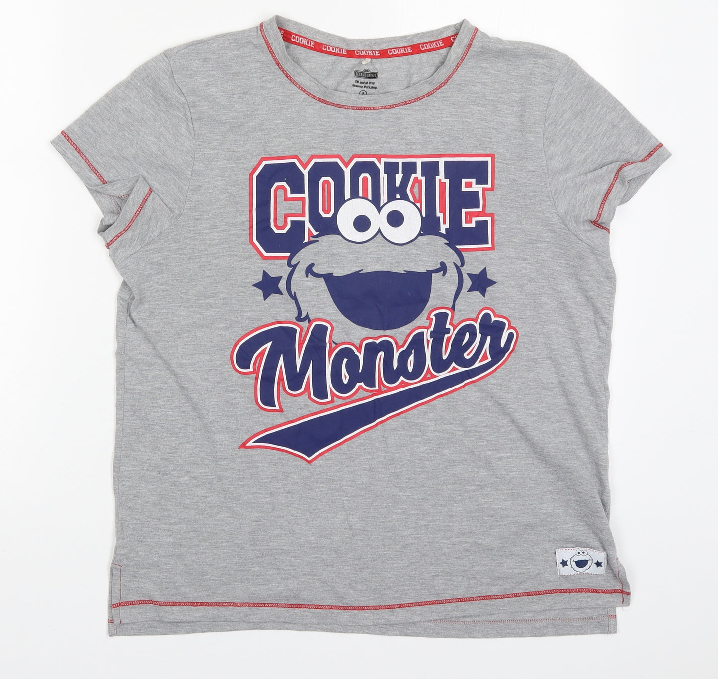 Primark Womens Grey Solid Polyester Top Pyjama Top Size 10   - Cookie Monster