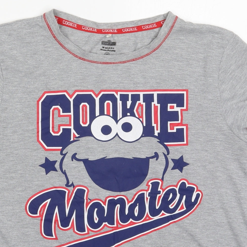 Primark Womens Grey Solid Polyester Top Pyjama Top Size 10   - Cookie Monster