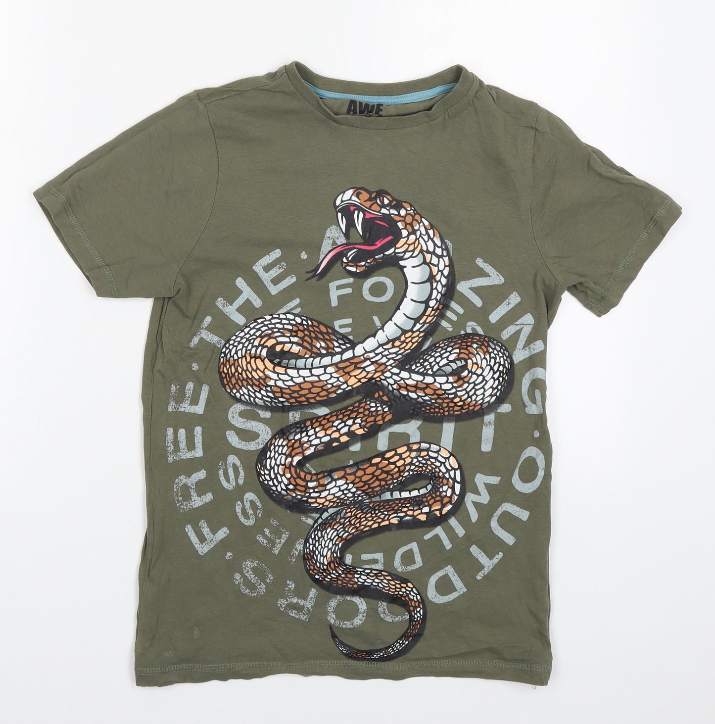 F&F Boys Green  Cotton Basic Button-Up Size 9-10 Years Crew Neck Pullover - Snake