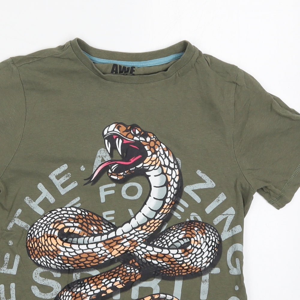 F&F Boys Green  Cotton Basic Button-Up Size 9-10 Years Crew Neck Pullover - Snake