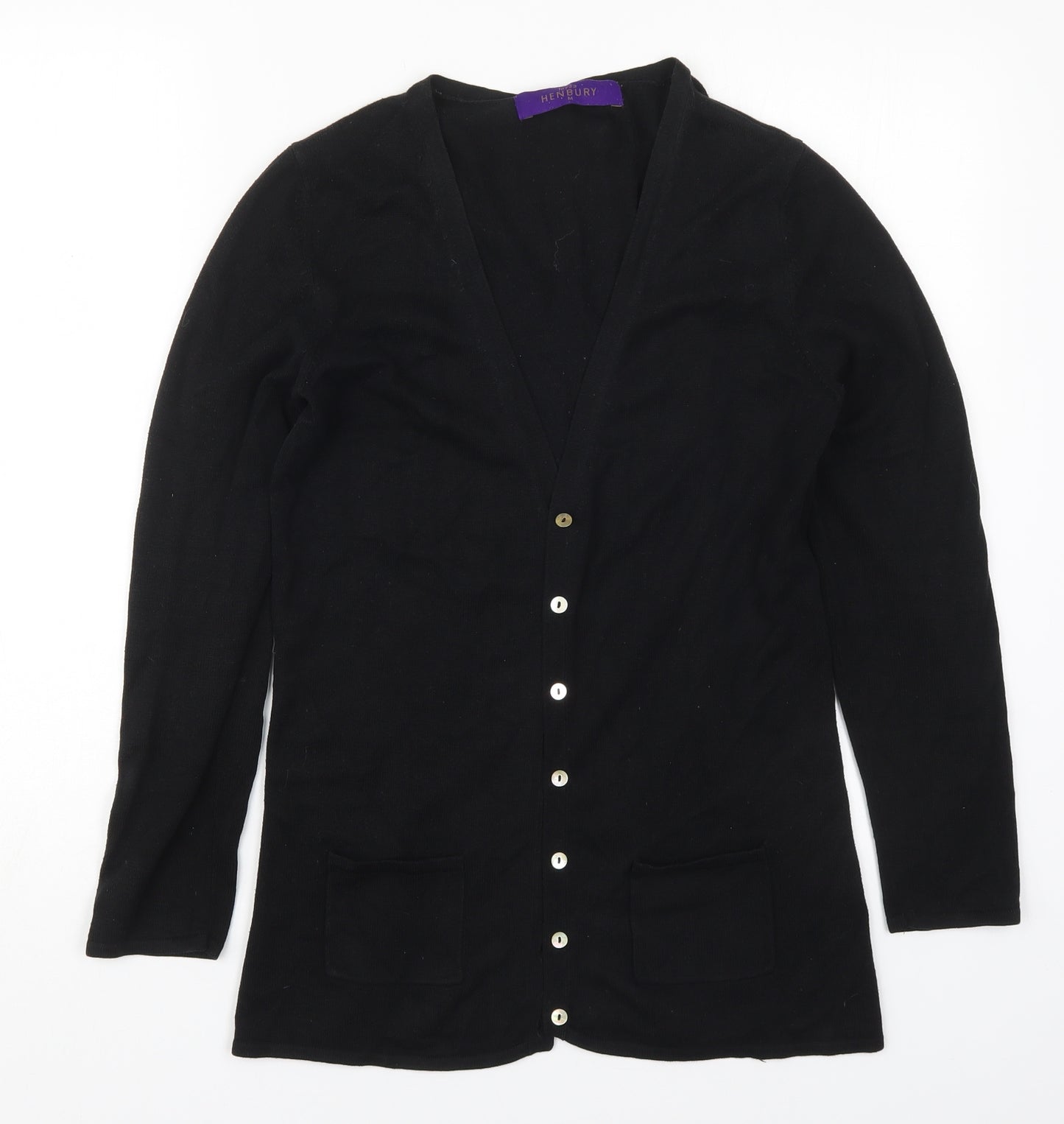 Henbury Womens Black V-Neck  Cotton Cardigan Jumper Size M