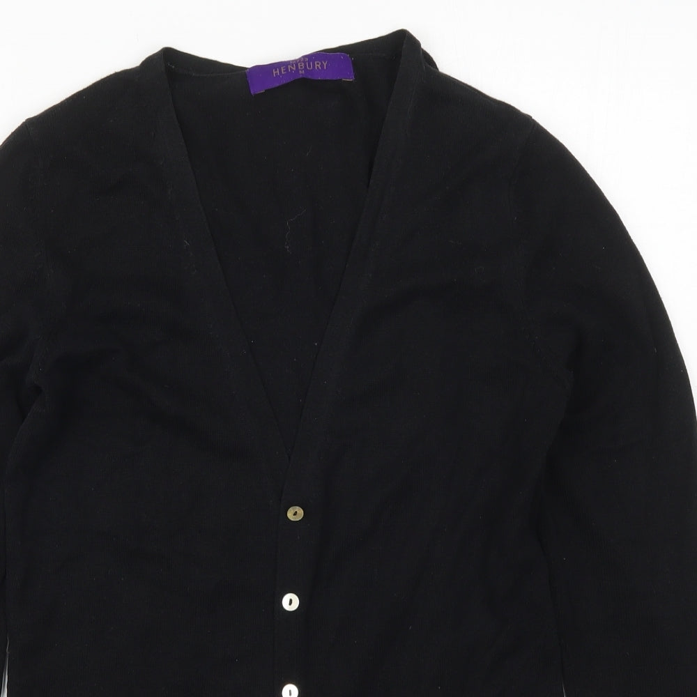 Henbury Womens Black V-Neck  Cotton Cardigan Jumper Size M