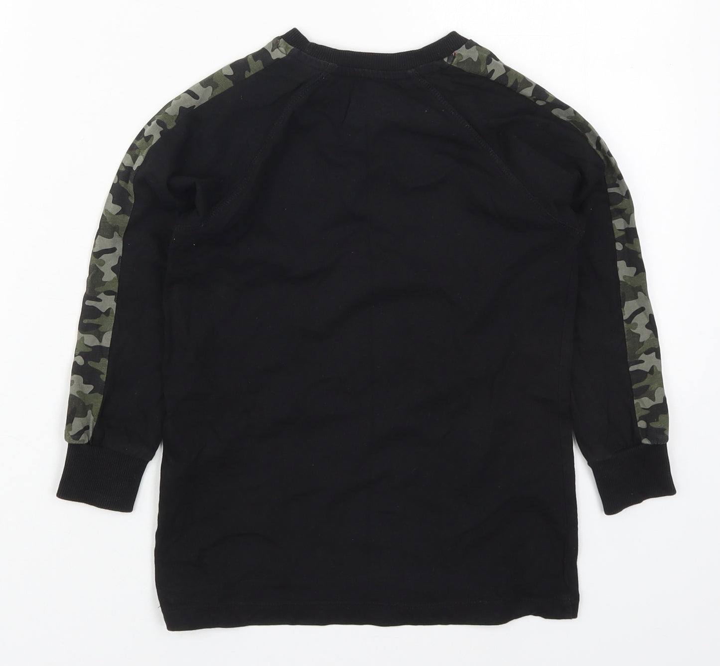 Matalan Boys Black Camouflage Cotton Basic T-Shirt Size 7 Years Crew Neck Pullover