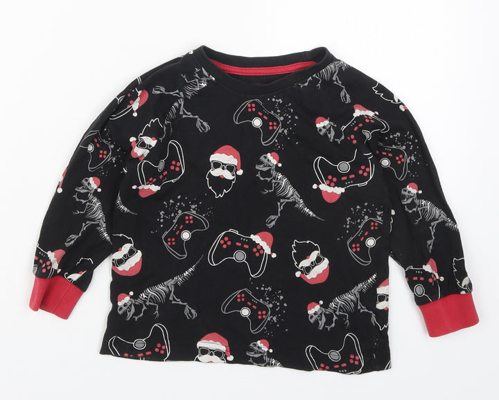 Matalan Boys Black Solid Cotton Pyjama Top Size 5 Years - Christmas Prints