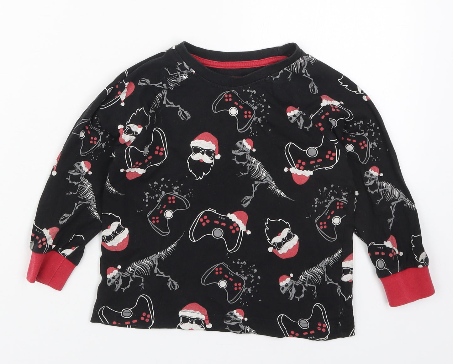 Matalan Boys Black Solid Cotton  Pyjama Top Size 5 Years   - Christmas Prints