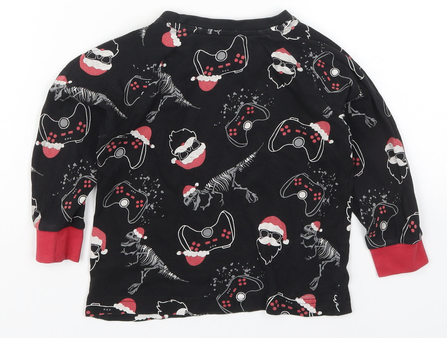 Matalan Boys Black Solid Cotton  Pyjama Top Size 5 Years   - Christmas Prints