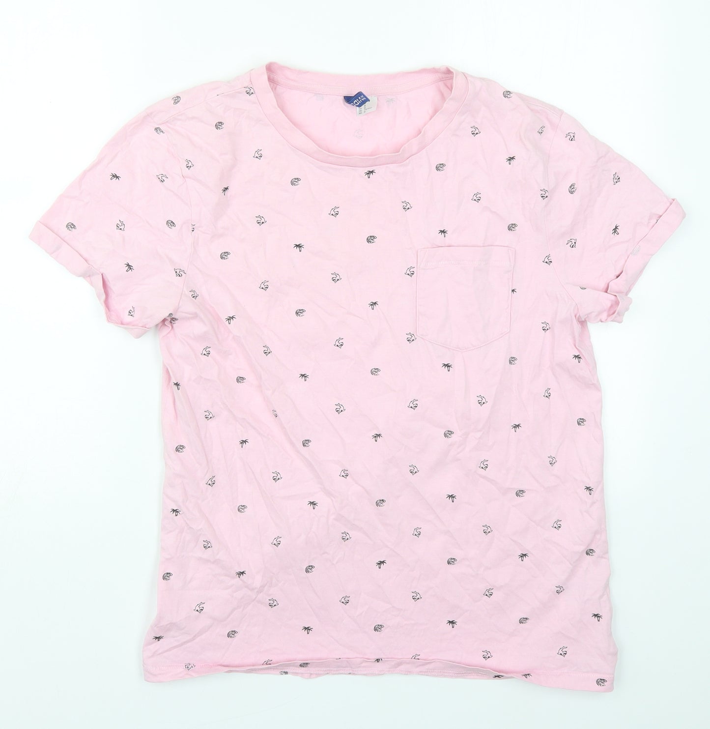 H&M Mens Pink  Cotton  T-Shirt Size M Crew Neck  - Shark and Tree Prints
