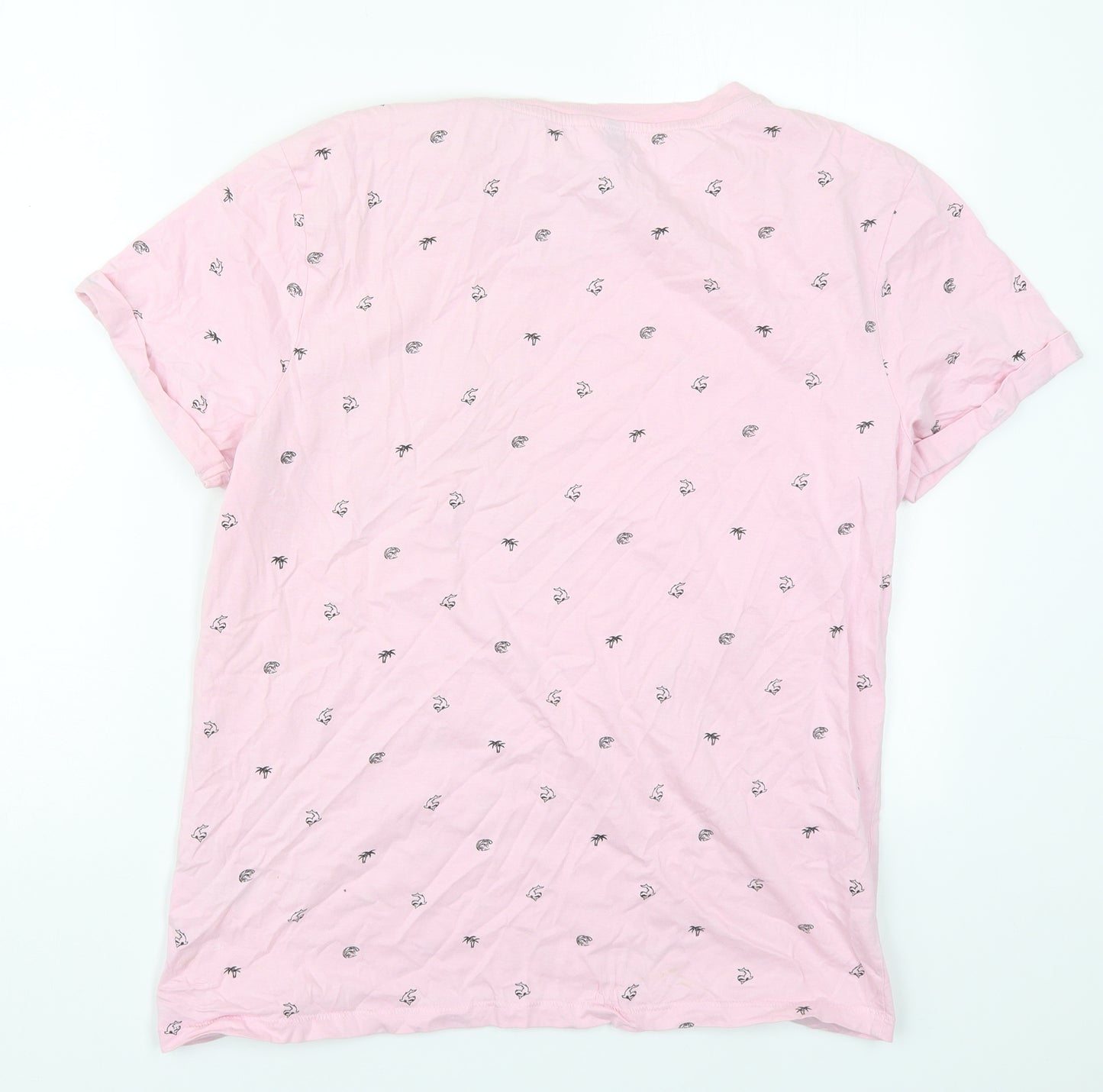 H&M Mens Pink  Cotton  T-Shirt Size M Crew Neck  - Shark and Tree Prints