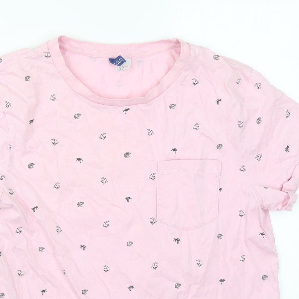 H&M Mens Pink  Cotton  T-Shirt Size M Crew Neck  - Shark and Tree Prints