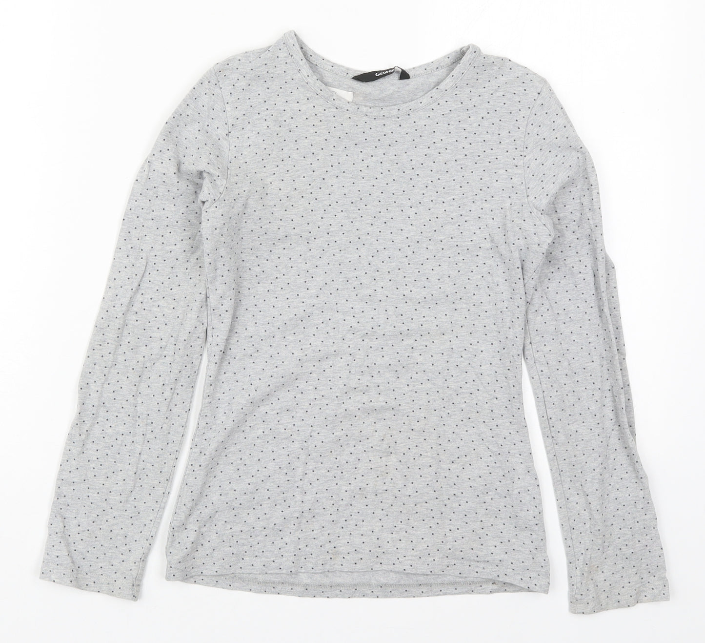 George Girls Grey Polka Dot Cotton Basic T-Shirt Size 9-10 Years Round Neck Pullover
