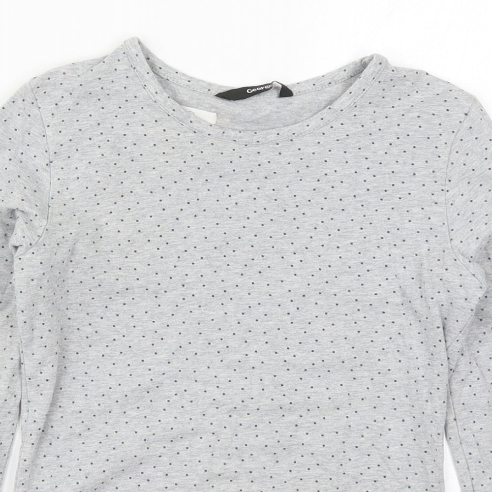 George Girls Grey Polka Dot Cotton Basic T-Shirt Size 9-10 Years Round Neck Pullover