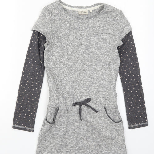 NEXT Girls Grey  Cotton Skater Dress  Size 10 Years  Round Neck Pullover - Stars