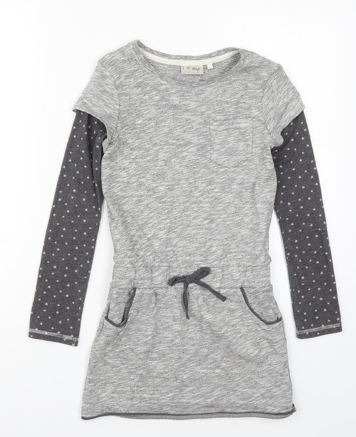 NEXT Girls Grey  Cotton Skater Dress  Size 10 Years  Round Neck Pullover - Stars