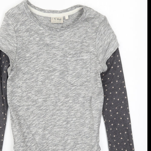 NEXT Girls Grey  Cotton Skater Dress  Size 10 Years  Round Neck Pullover - Stars