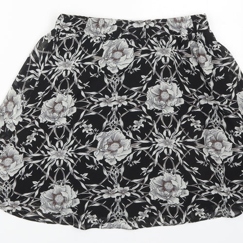 Eight Paris Womens Black Floral Polyester Skater Skirt Size S