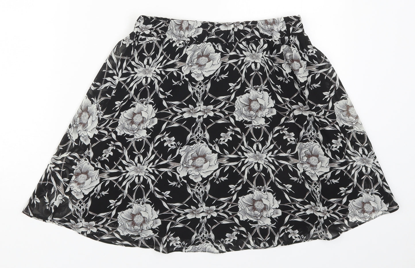 Eight Paris Womens Black Floral Polyester Skater Skirt Size S