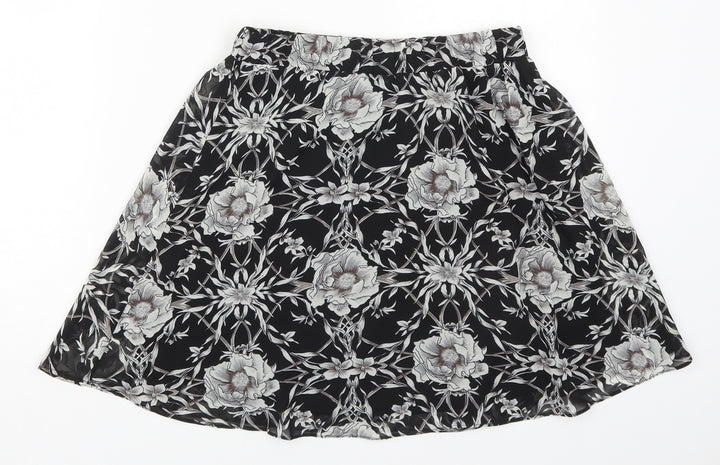 Eight Paris Womens Black Floral Polyester Skater Skirt Size S