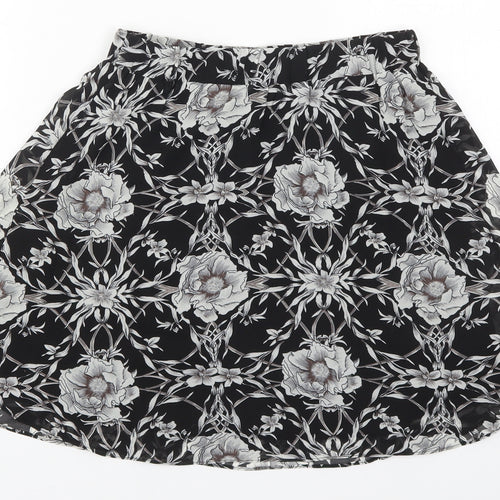 Eight Paris Womens Black Floral Polyester Skater Skirt Size S