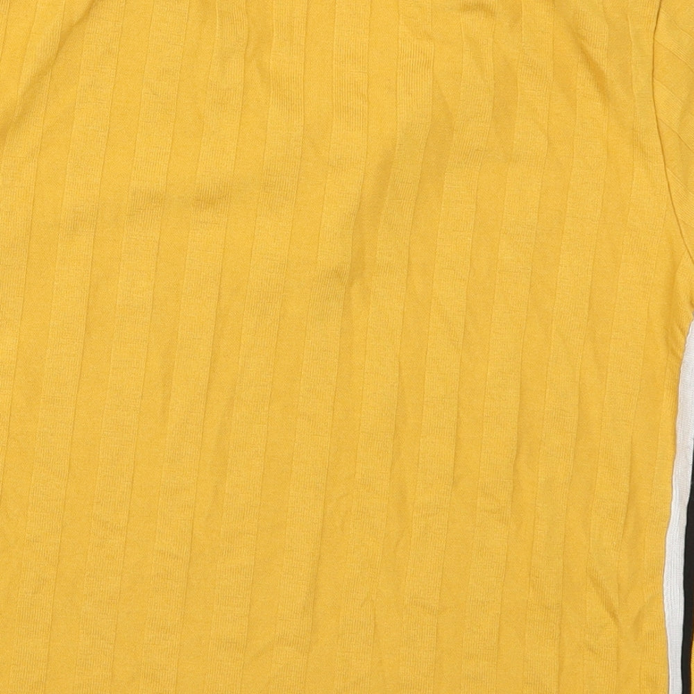 Bershka Womens Yellow  Cotton Basic Polo Size L Collared
