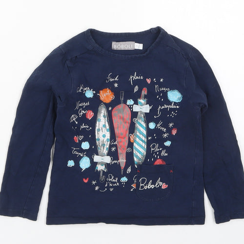 Boboli Girls Blue  Cotton Basic T-Shirt Size 4 Years Round Neck Pullover - Umberellas