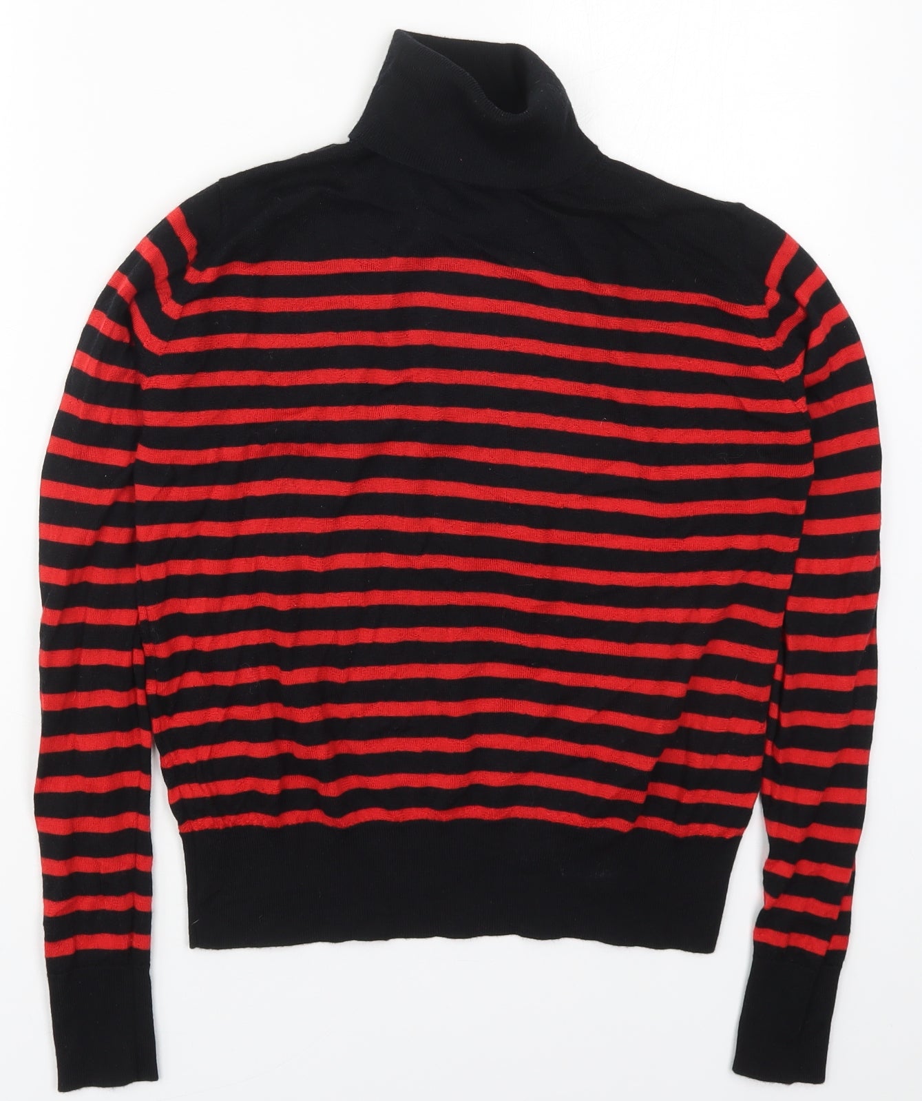 Marks and Spencer Womens Red Roll Neck Striped Wool Pullover Jumper Size 10