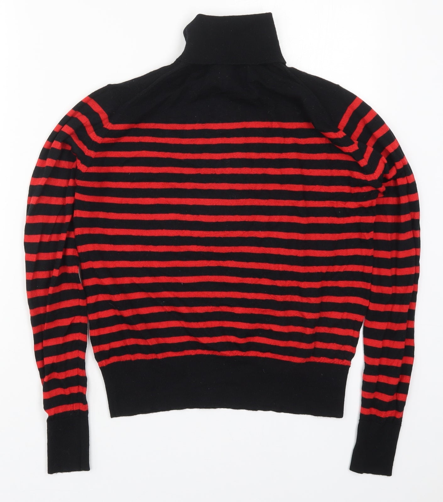 Marks and Spencer Womens Red Roll Neck Striped Wool Pullover Jumper Size 10
