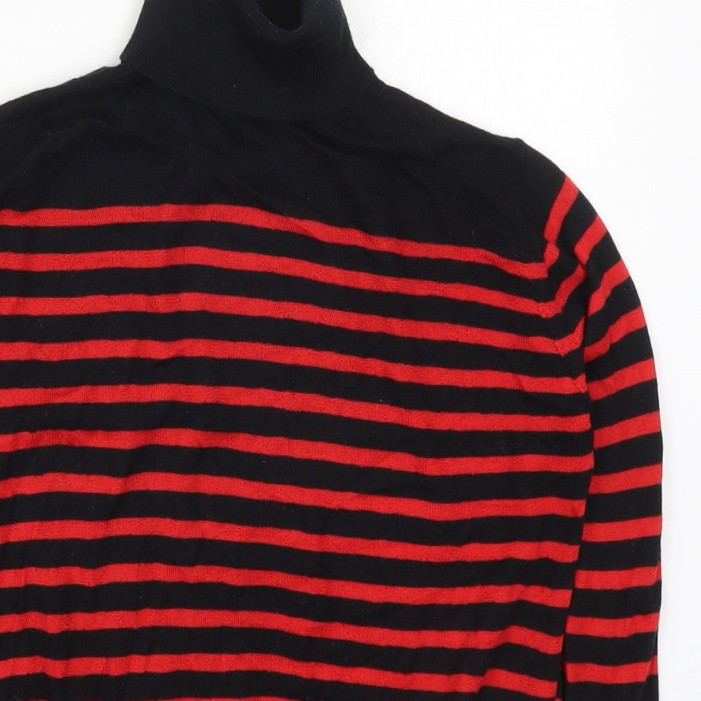 Marks and Spencer Womens Red Roll Neck Striped Wool Pullover Jumper Size 10