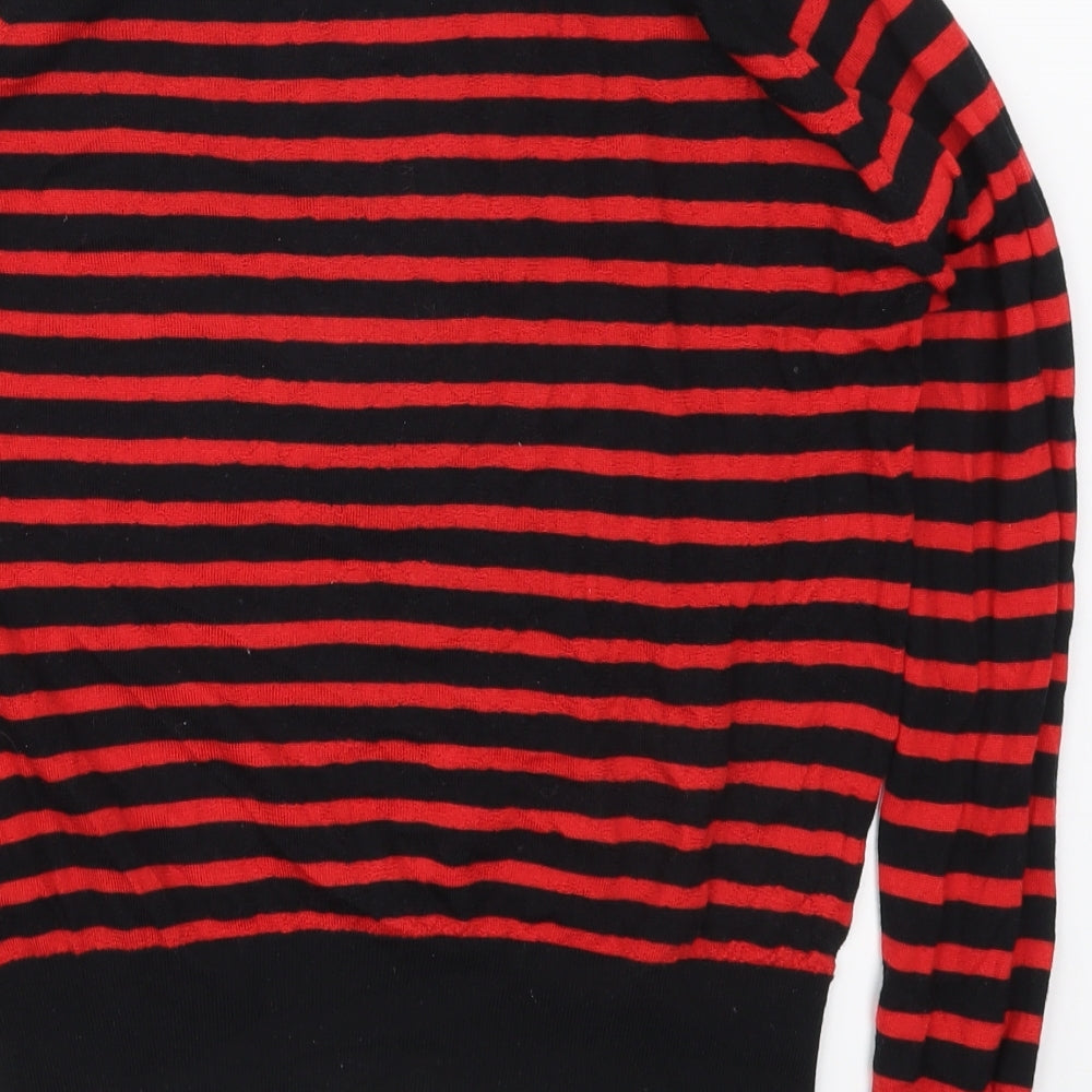 Marks and Spencer Womens Red Roll Neck Striped Wool Pullover Jumper Size 10