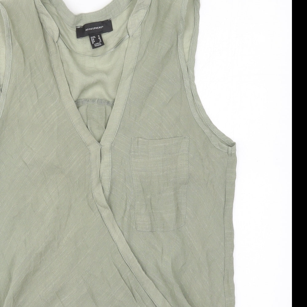 Atmosphere Womens Green  Viscose Basic Blouse Size 12 V-Neck