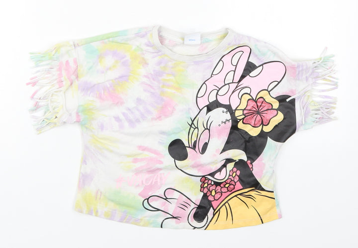 Tesco Girls Multicoloured Cotton Basic T-Shirt Size 5-6 Years Crew Neck Pullover - Minnie Mouse