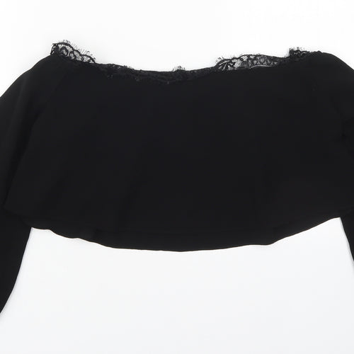Missguided Womens Black  Polyester Cropped Blouse Size 8 Round Neck