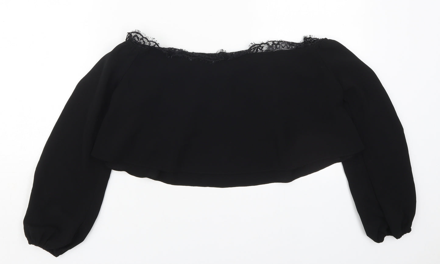 Missguided Womens Black  Polyester Cropped Blouse Size 8 Round Neck