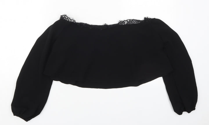 Missguided Womens Black  Polyester Cropped Blouse Size 8 Round Neck