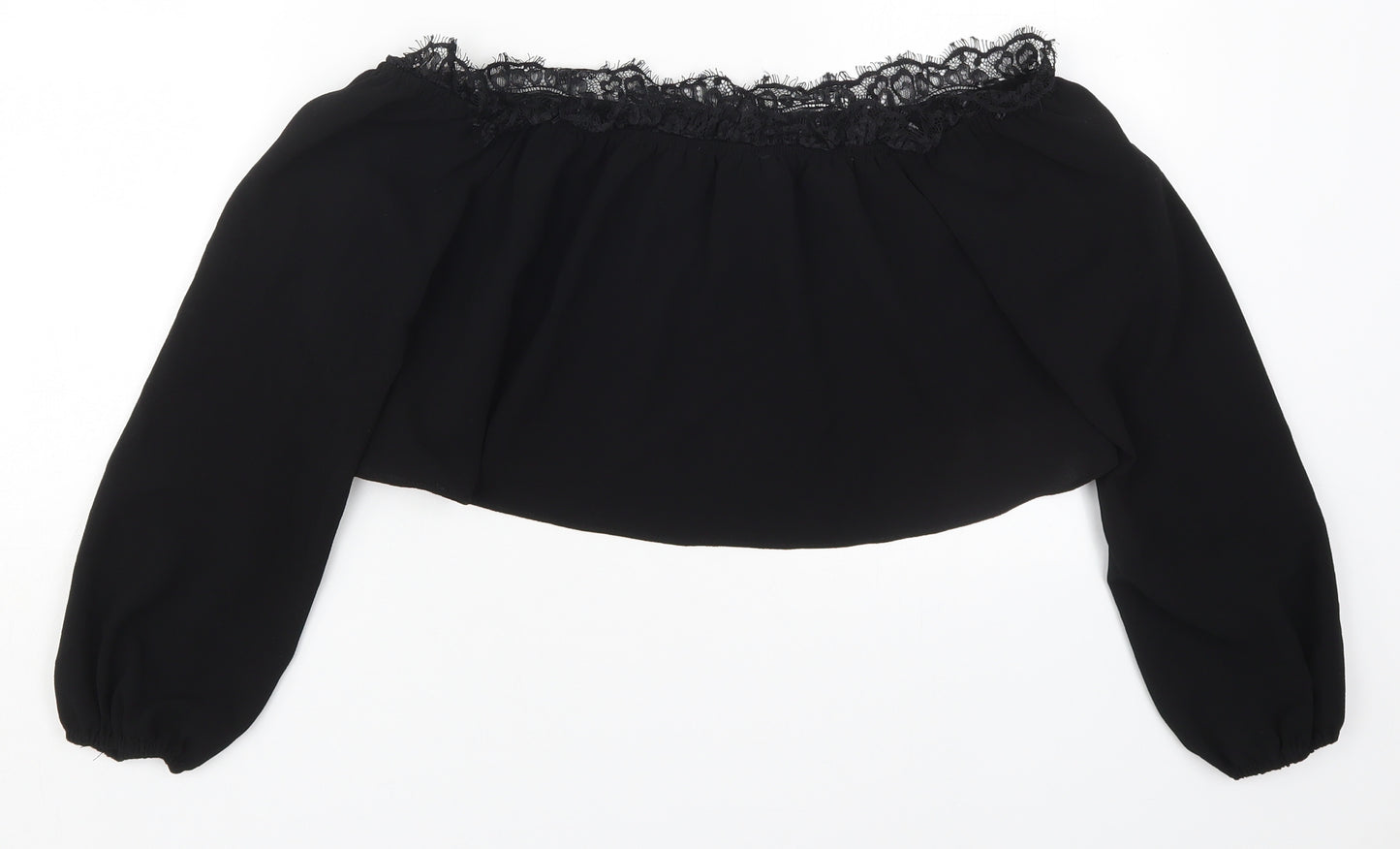 Missguided Womens Black  Polyester Cropped Blouse Size 8 Round Neck