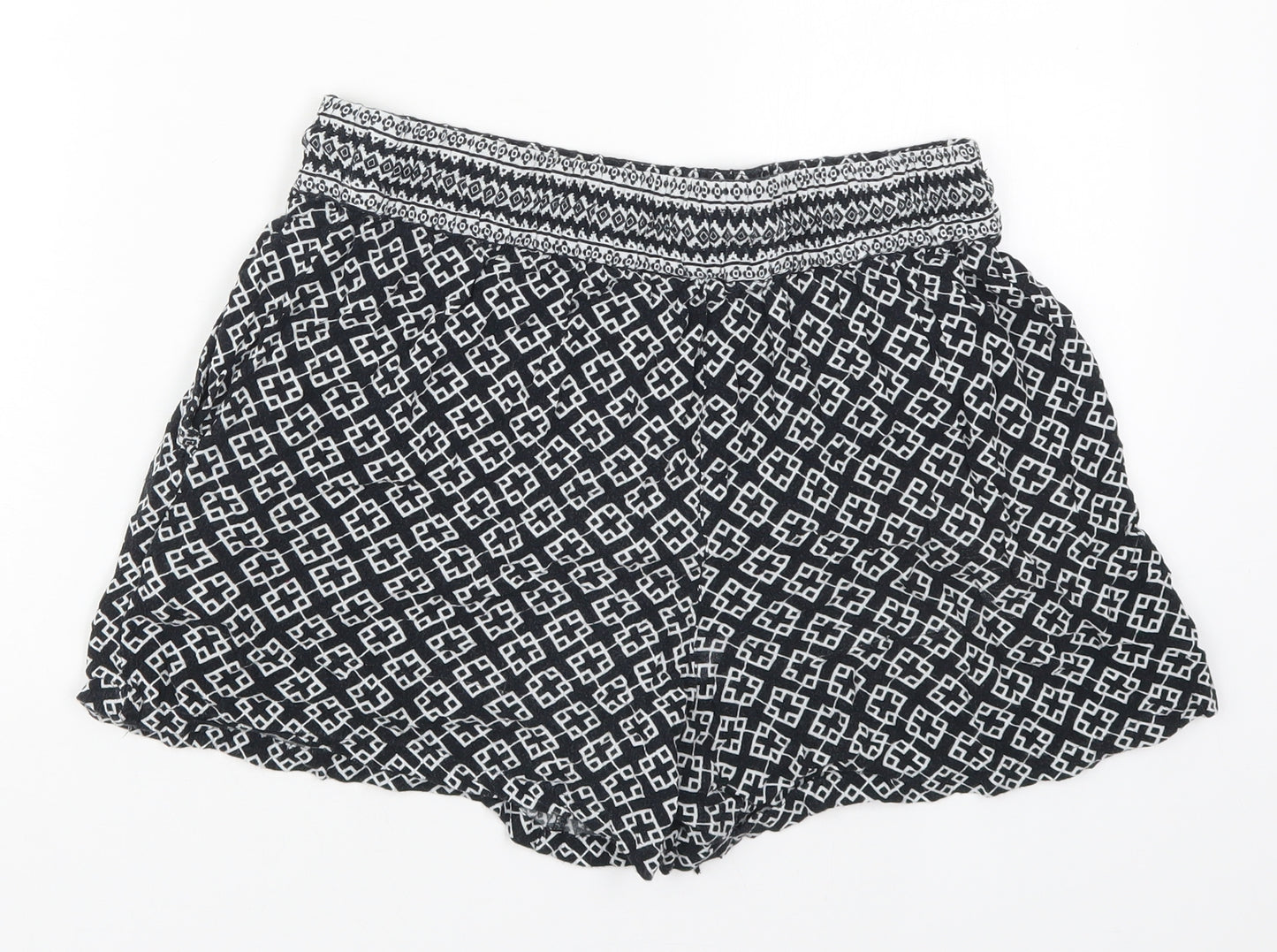 F&F Womens Black Geometric Viscose Mom Shorts Size 12  Regular Drawstring