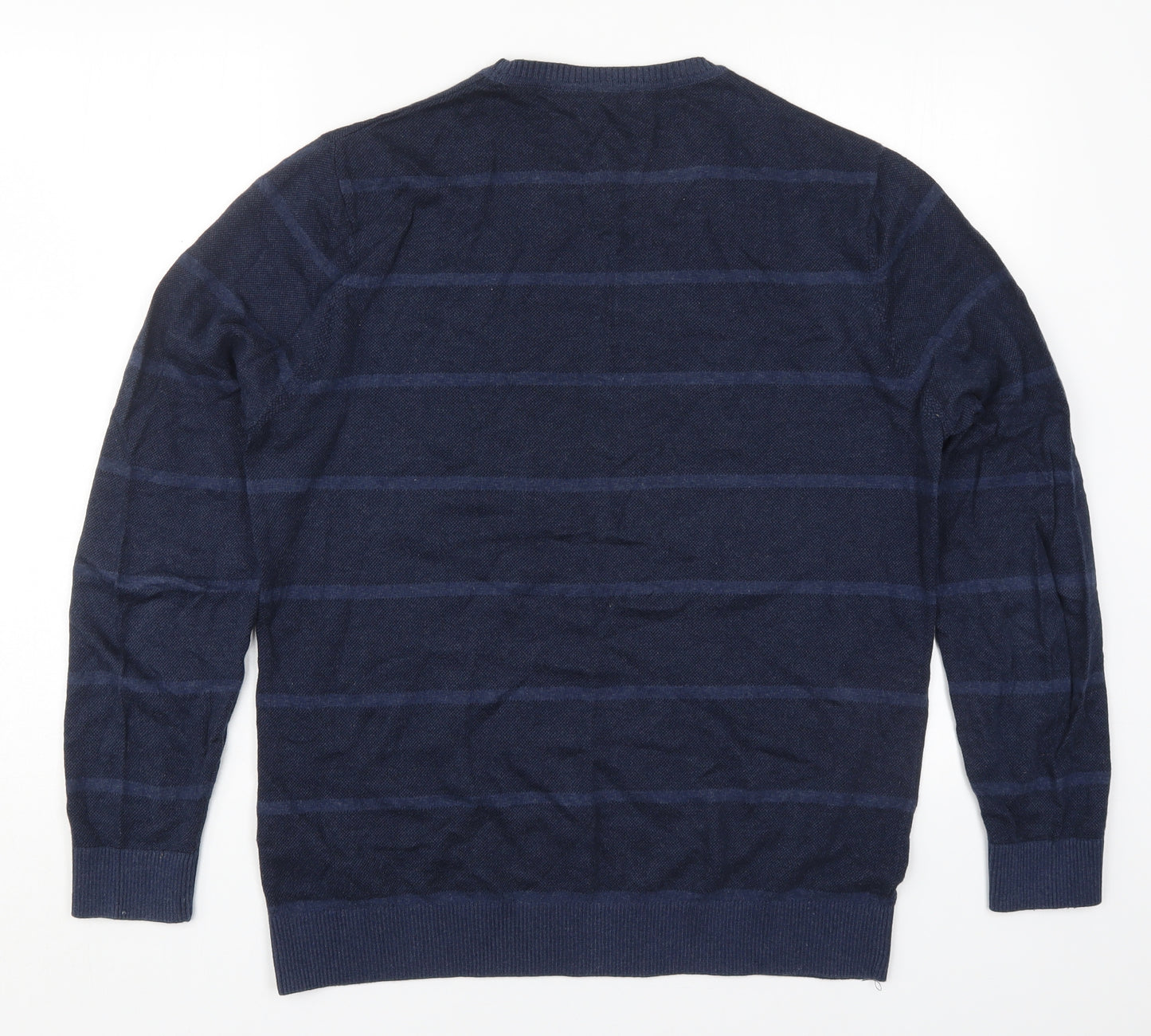 LC Waikiki Mens Blue Round Neck Striped Cotton Pullover Jumper Size L