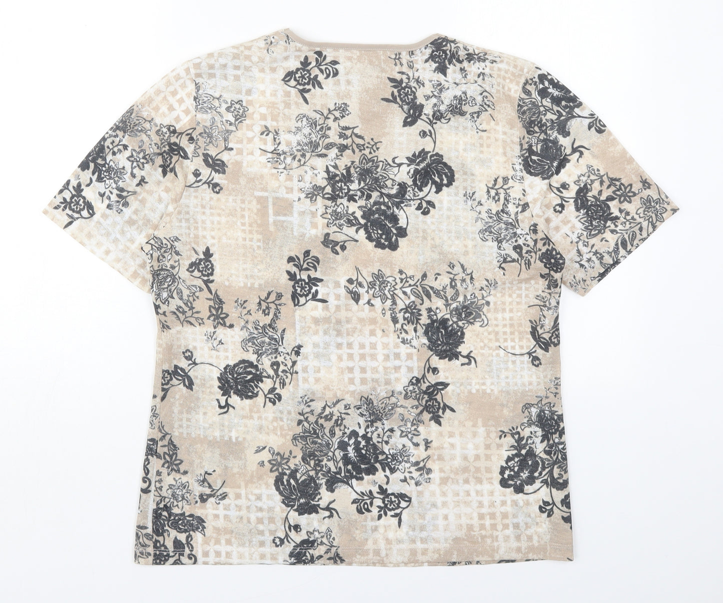Tigi Womens Beige Floral Polyester Basic T-Shirt Size 14 Round Neck