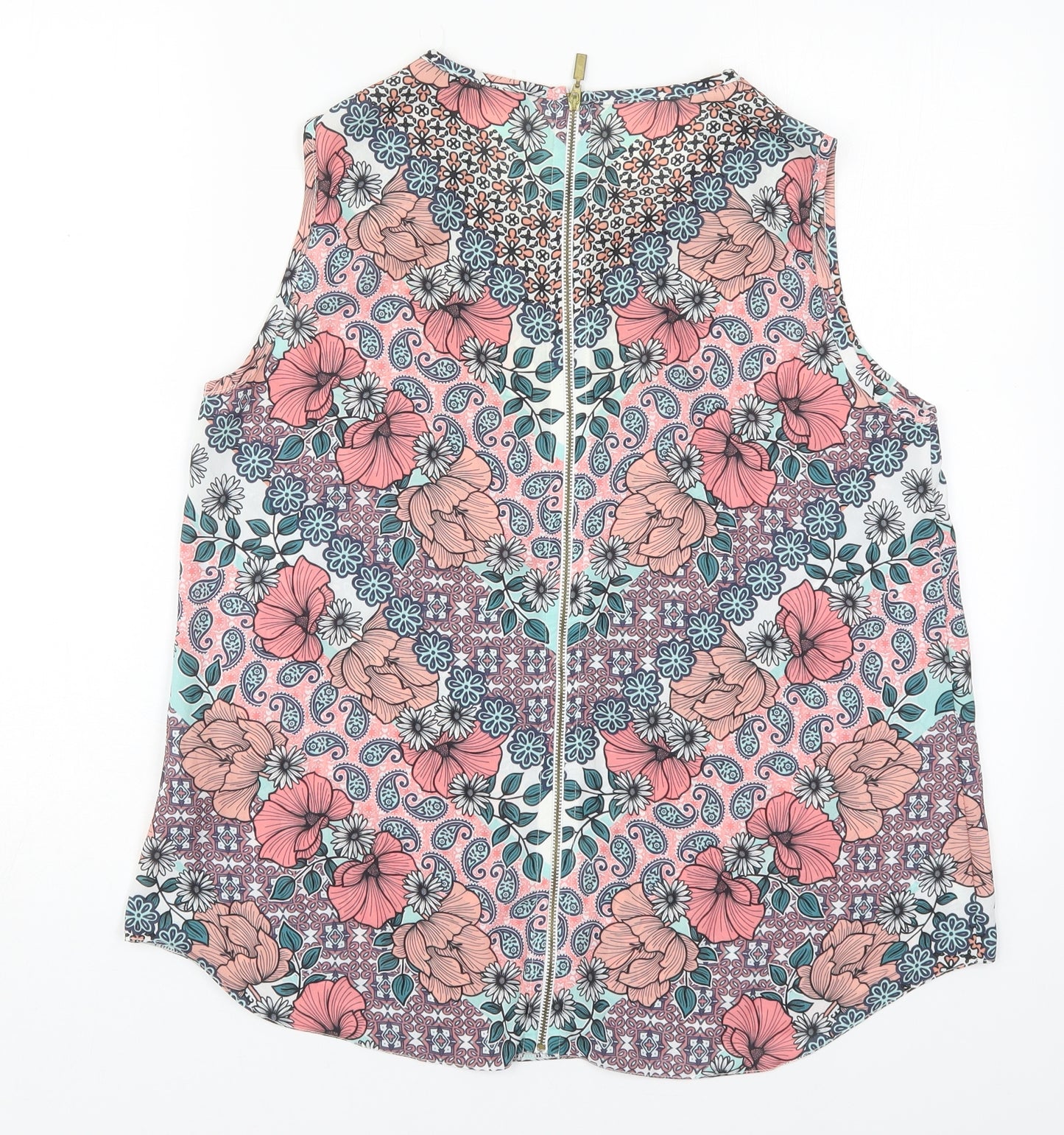 Select Womens Pink Floral Polyester Basic Tank Size 14 Round Neck