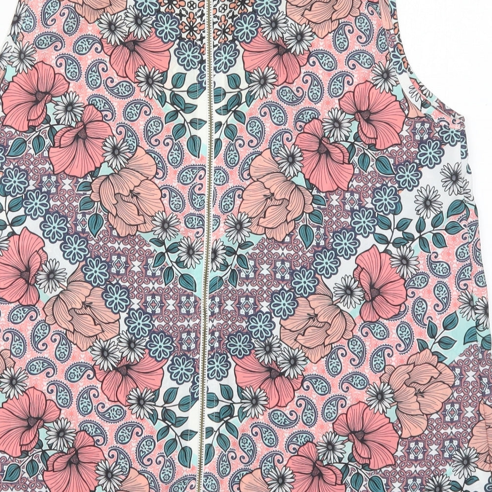 Select Womens Pink Floral Polyester Basic Tank Size 14 Round Neck
