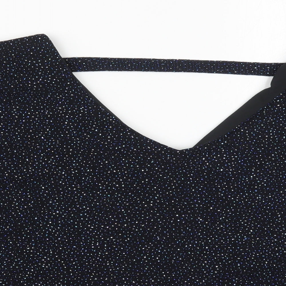 Dorothy Perkins Womens Blue  Nylon Basic T-Shirt Size 12 V-Neck