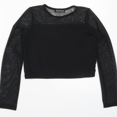 Select Girls Black  Viscose Cropped T-Shirt Size 12-13 Years Round Neck Pullover