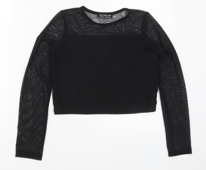 Select Girls Black  Viscose Cropped T-Shirt Size 12-13 Years Round Neck Pullover