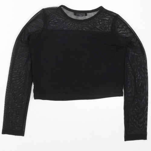 Select Girls Black  Viscose Cropped T-Shirt Size 12-13 Years Round Neck Pullover