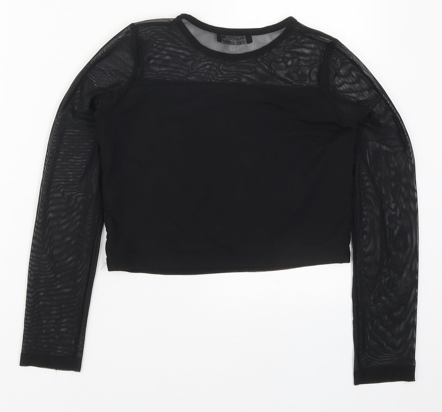 Select Girls Black  Viscose Cropped T-Shirt Size 12-13 Years Round Neck Pullover
