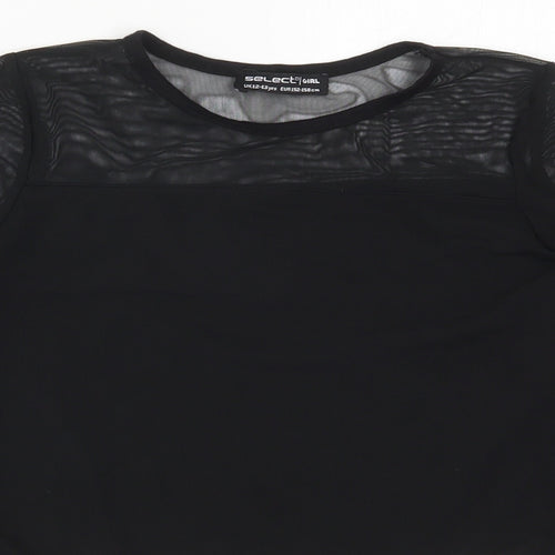 Select Girls Black  Viscose Cropped T-Shirt Size 12-13 Years Round Neck Pullover