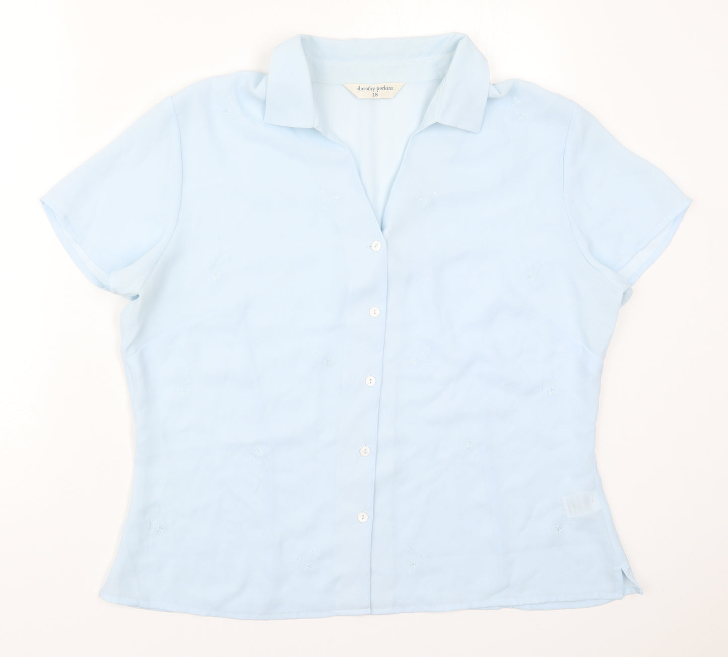 Dorothy Perkins Womens Blue Floral Polyester Basic Button-Up Size 18 Collared