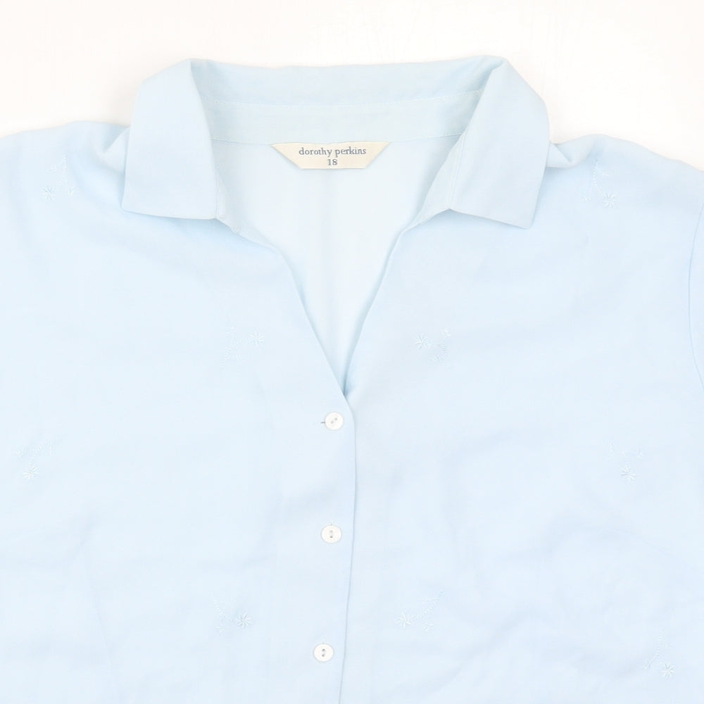 Dorothy Perkins Womens Blue Floral Polyester Basic Button-Up Size 18 Collared