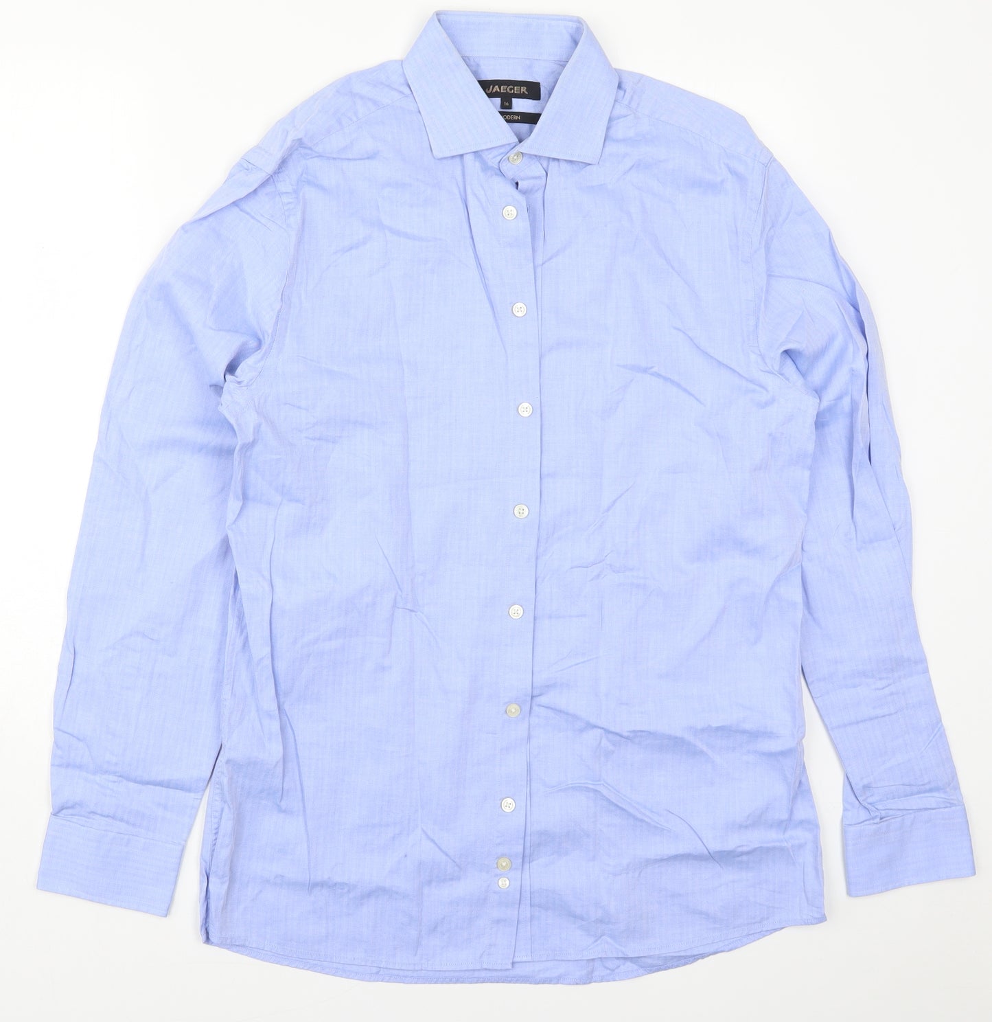 Jaeger Mens Blue  Cotton  Dress Shirt Size 16 Collared Button